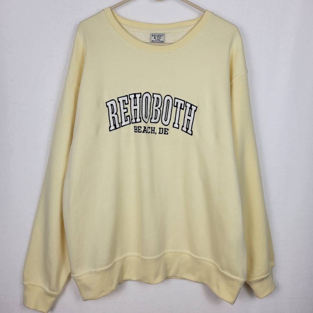 Pacific & Co Rehoboth Beach Delaware Sweatshirt Yellow Pullover Coastal Cozy XL